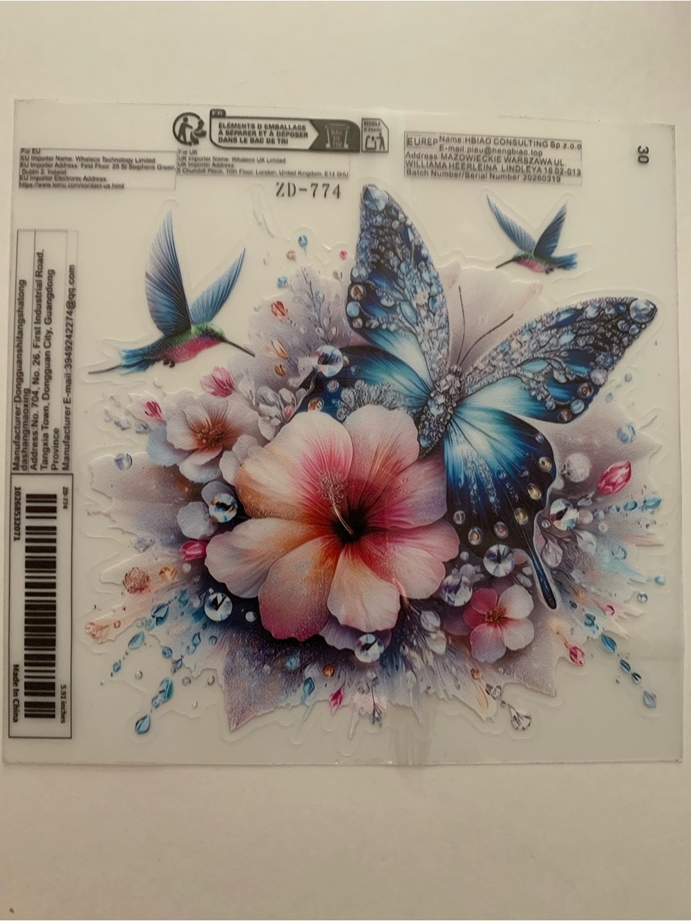 Butterfly And Floral Vinyl Sticker - Vibrant Blue and Pink